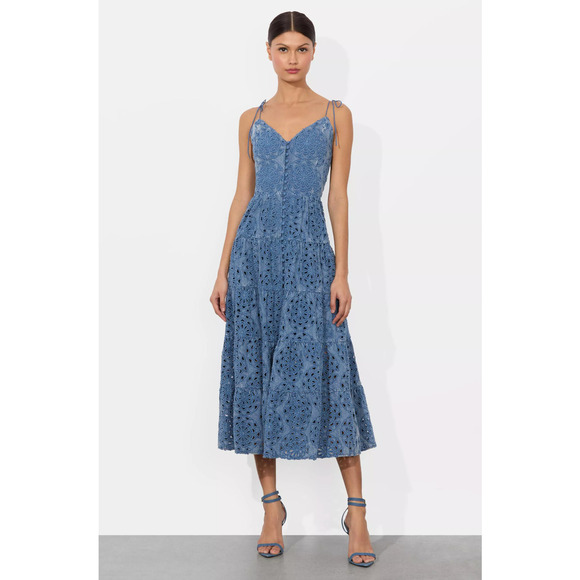 Alice + Olivia Shanti Embroidered Chambray Midi Dress NWT US 4 - Picture 6 of 7